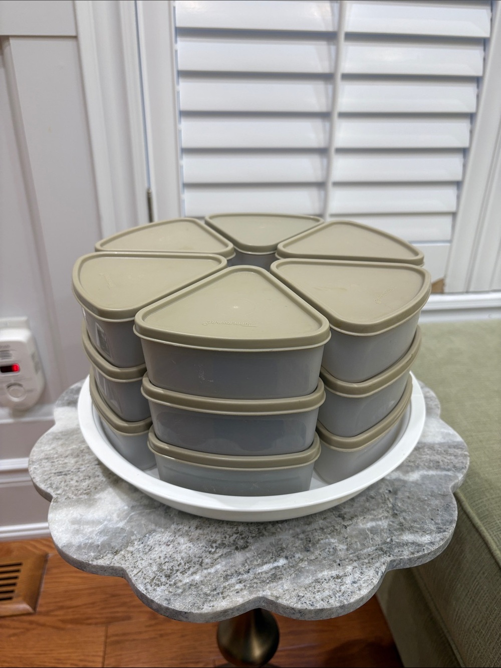 Original Tupperware lazy suzanne with 18 stackable food storage Containers